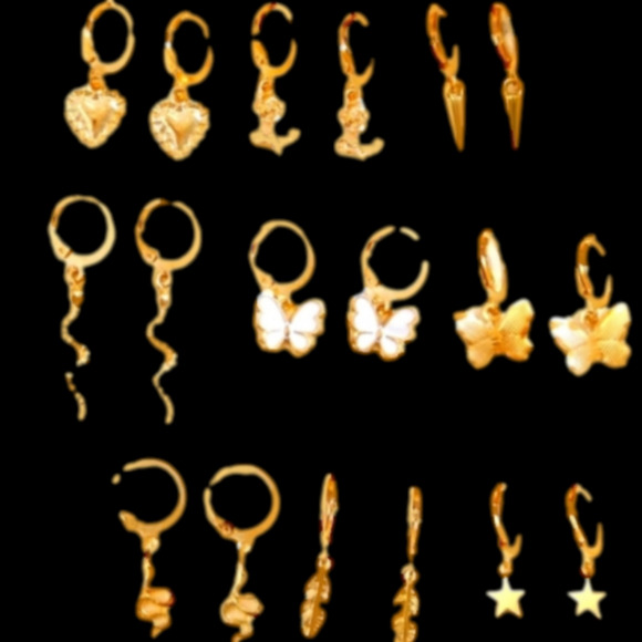 Lil Girls 👭 FASHION 9 Pair Set ♥ 🦋 ⭐🌿🌷🐍Goldtone Dangle Earrings NWTags - Picture 2 of 2